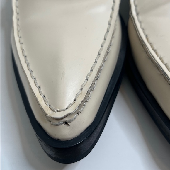 JIL SANDER Glossed Leather Cream Collapsible Heel Point Toe Loafers Sz 37 - Picture 11 of 14